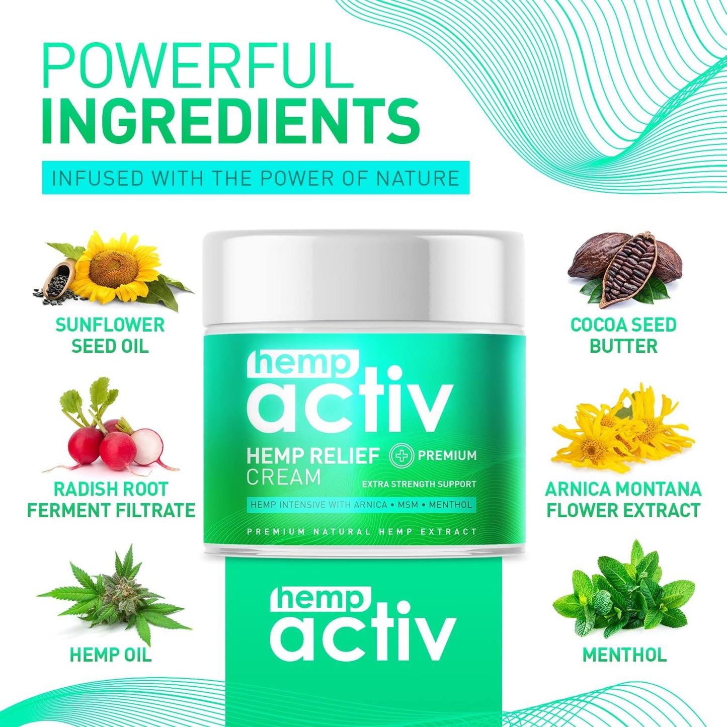 Hemp Cream, Use on Muscles, Neck and Shoulders, Infused with Hemp, Menthol, MSM & Arnica, 4 Fl Oz