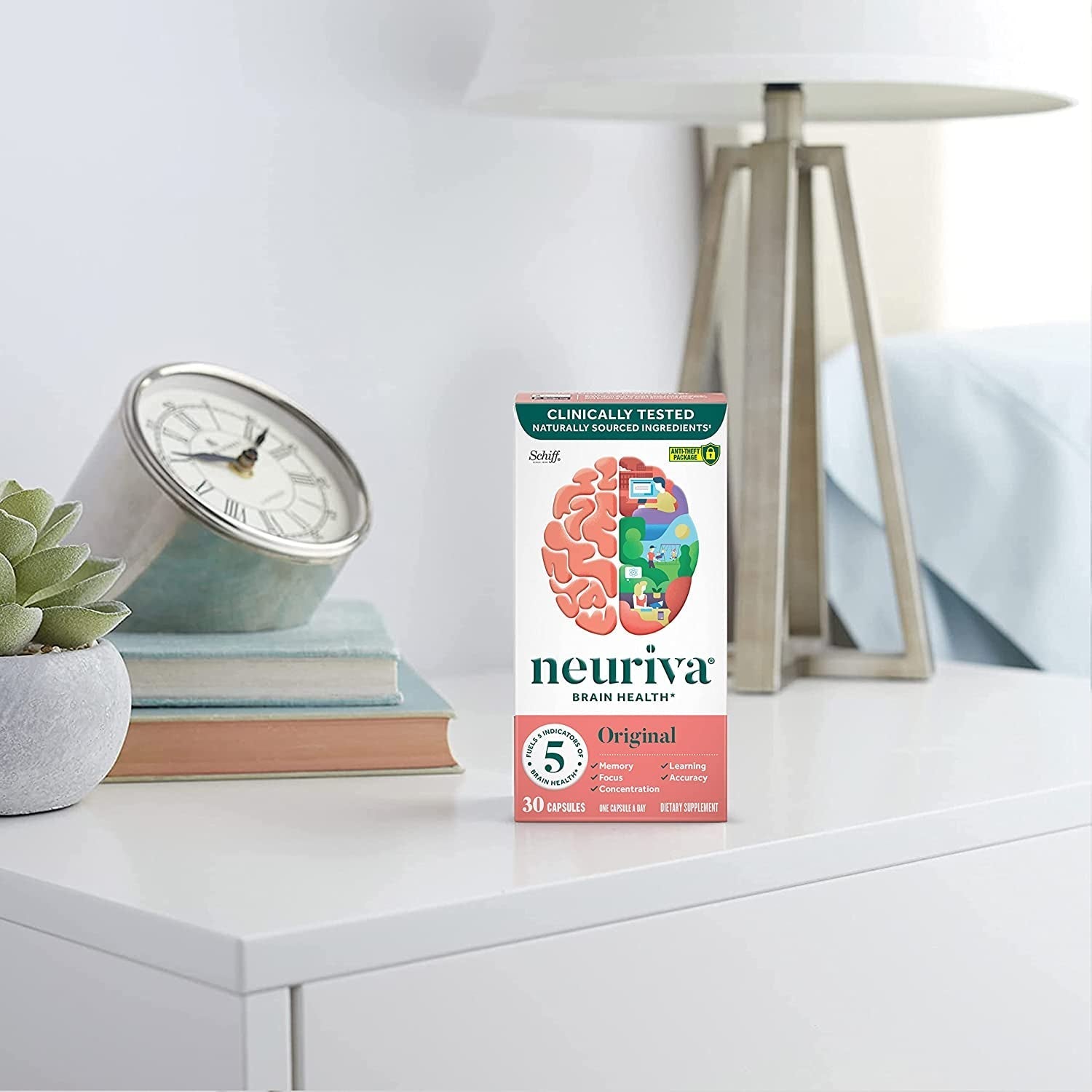 NEURIVA Original Brain Supplement for Memory, Focus & Concentration + Learning & Accuracy with Clinically Tested Nootropics Phosphatidylserine and Neurofactor, Caffeine Free, 30Ct Capsules - Free & Fast Delivery