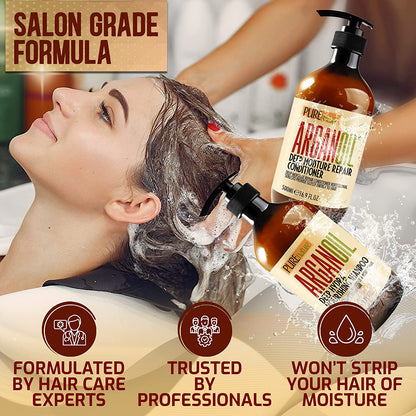 Argan Oil Shampoo and Conditioner Set - Sulfate Free Moroccan Care with Keratin - for Curly, Straight, Dry and Damaged Hair - Moisturizing, Hydrating, anti Frizz Salon Technology