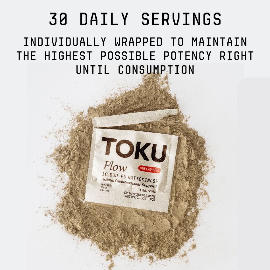 Toku Flow, Functional Daily Powder with 10,800 FU Soy-Free Nattokinase, Vitamin K2 MK7 & Oat Beta Glucan, Plant-Based Formula - 30 Packets