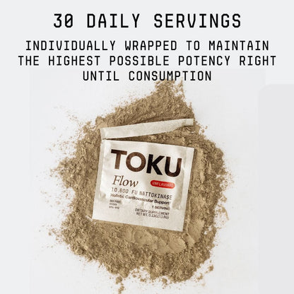 Toku Flow, Functional Daily Powder with 10,800 FU Soy-Free Nattokinase, Vitamin K2 MK7 & Oat Beta Glucan, Plant-Based Formula - 30 Packets