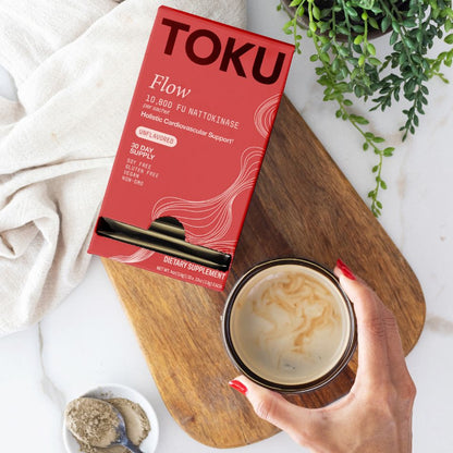 Toku Flow, Functional Daily Powder with 10,800 FU Soy-Free Nattokinase, Vitamin K2 MK7 & Oat Beta Glucan, Plant-Based Formula - 30 Packets
