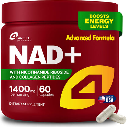 NAD Plus Supplement 1400mg with Nicotinamide Riboside, Collagen - 60 Capsules