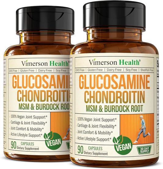 Vegan Glucosamine Chondroitin MSM - 100% Vegan Joint Support Supplement for Women & Men with Burdock and Glucosamine Sulfate 1500 Mg. Used for Cartilage and Joint Health and Flexibility - 2 Pack