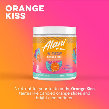 Alani Nu Pre Workout Powder Orange KISS, Amino Energy Boost, Endurance Supplement, Sugar Free, 200Mg Caffeine, L-Theanine, Beta-Alanine, Citrulline, 30 Servings