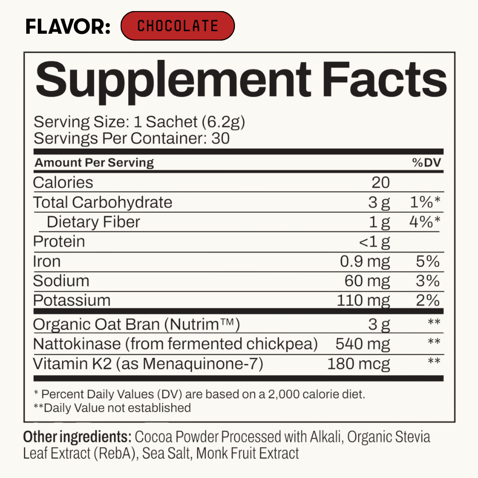 Toku Flow, Functional Daily Powder with 10,800 FU Soy-Free Nattokinase, Vitamin K2 MK7 & Oat Beta Glucan, Plant-Based Formula - 30 Packets