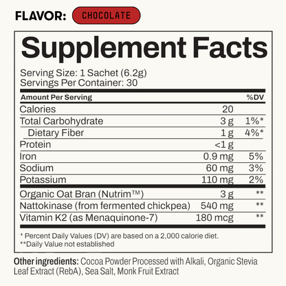 Toku Flow, Functional Daily Powder with 10,800 FU Soy-Free Nattokinase, Vitamin K2 MK7 & Oat Beta Glucan, Plant-Based Formula - 30 Packets