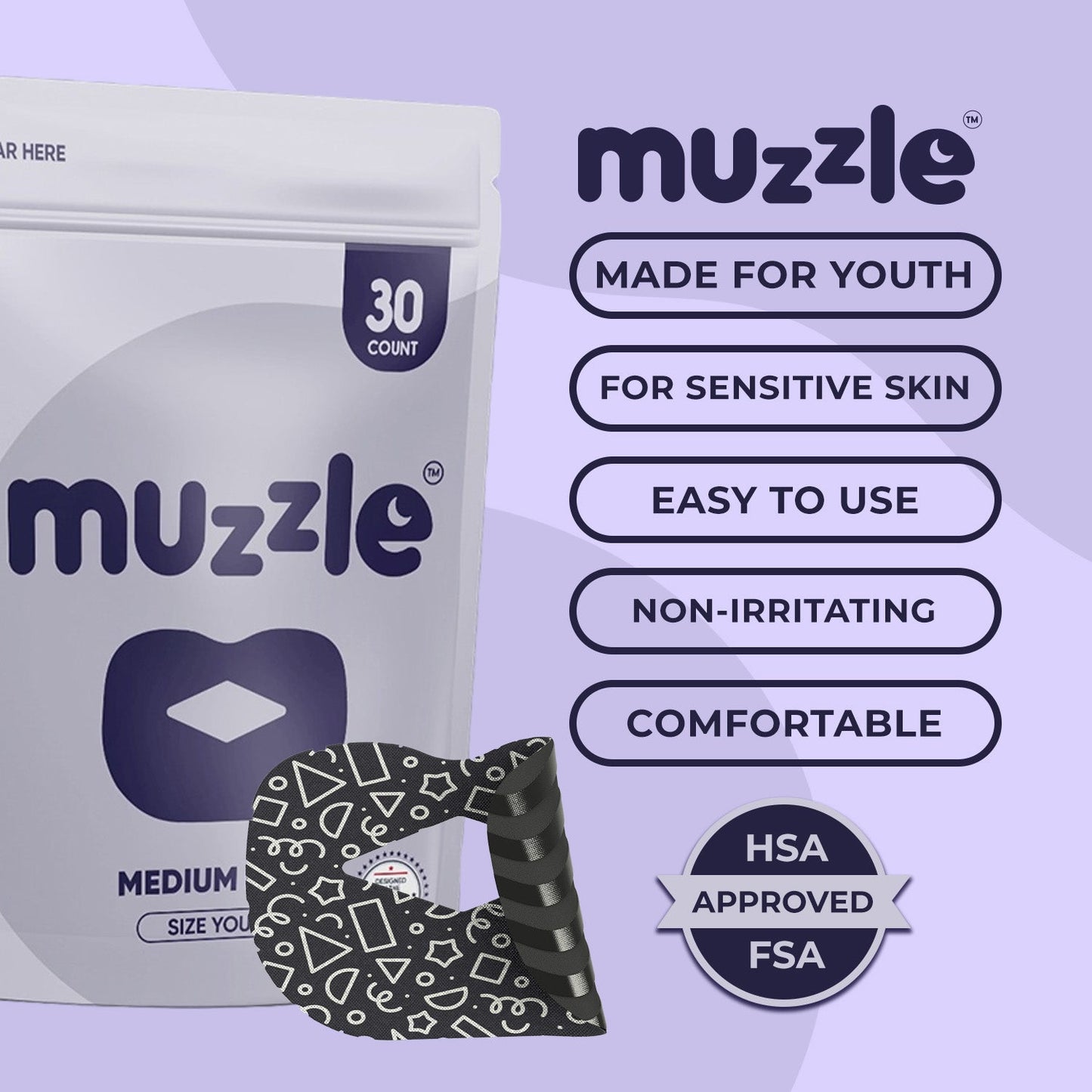 Muzzle® Mouth Tape For Youth (Medium Hold)