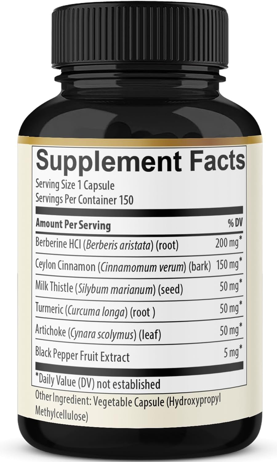 Berberine with Ceylon Cinnamon, Turmeric, Milk Thistle, Artichoke, Black Pepper - 150 Count - Pack of 1