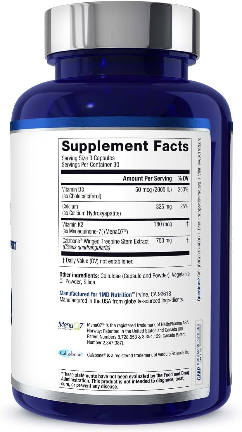 1MD Nutrition Osteomd for Comprehensive Bone Support | with Calcium Hydroxyapatite, Vitamin D3 & K2 | 180 Capsules (2-Pack)