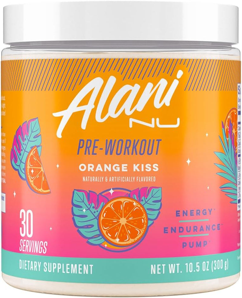 Alani Nu Pre Workout Powder Orange KISS, Amino Energy Boost, Endurance Supplement, Sugar Free, 200Mg Caffeine, L-Theanine, Beta-Alanine, Citrulline, 30 Servings