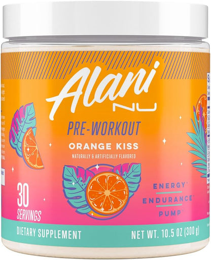 Alani Nu Pre Workout Powder Orange KISS, Amino Energy Boost, Endurance Supplement, Sugar Free, 200Mg Caffeine, L-Theanine, Beta-Alanine, Citrulline, 30 Servings