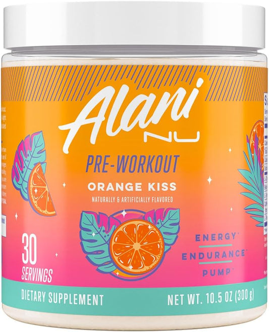 Alani Nu Pre Workout Powder Orange KISS, Amino Energy Boost, Endurance Supplement, Sugar Free, 200Mg Caffeine, L-Theanine, Beta-Alanine, Citrulline, 30 Servings