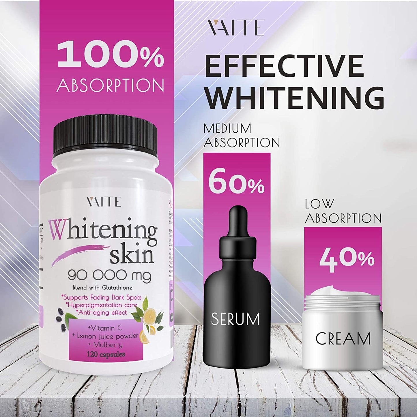 Glutathione Whitening Pills - Dark Spots & Acne Scar Remover - 90000Mg - Vegan Skin Bleaching Pills with Anti-Aging & Antioxidant Effect - 120 Capsules (2 Pack)