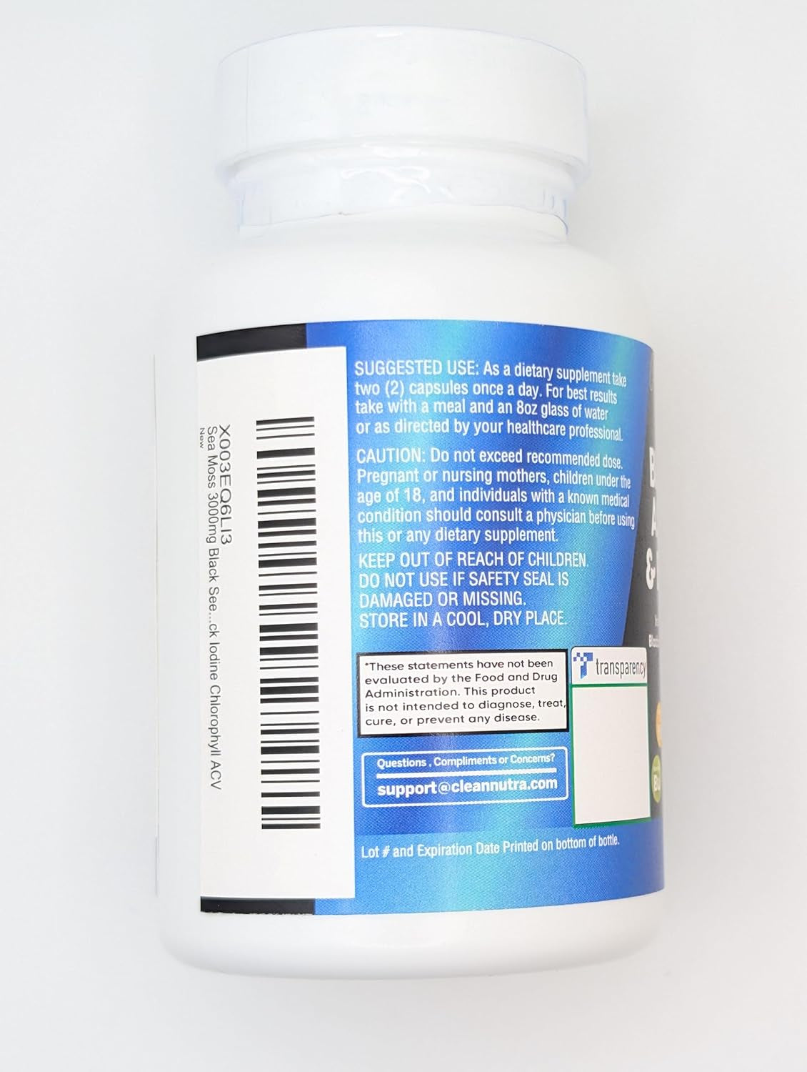 Clean Nutraceuticals Sea Moss, Black Seed Oil, Ashwagandha, Turmeric, Bladderwrack, Burdock, Vitamin C, Vitamin D3, Elderberry, Manuka, Dandelion, Yellow Dock, Iodine, Chlorophyll, and Apple Cider Vinegar Supplement