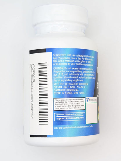 Clean Nutraceuticals Sea Moss, Black Seed Oil, Ashwagandha, Turmeric, Bladderwrack, Burdock, Vitamin C, Vitamin D3, Elderberry, Manuka, Dandelion, Yellow Dock, Iodine, Chlorophyll, and Apple Cider Vinegar Supplement