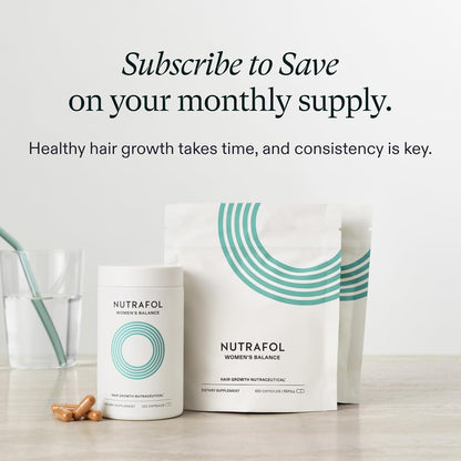 Nutrafol Women'S Balance Hair Growth Supplements, Ages 45 and Up, Clinically Proven for Visibly Thicker Hair and Scalp Coverage in 3-6 Months, Dermatologist Recommended - 1 Month Supply Refill Pouch