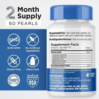 Earth'S Pearl Probiotics for Women & Men & Kids - Pearl-Shaped Probiotic & Prebiotics with Bio-Tract®, 4 Billion CFU, Gut Health Support (60-Day Supply)