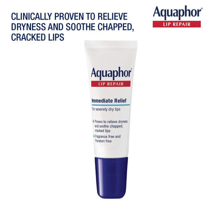 Aquaphor Lip Repair Ointment - Long-Lasting Moisture to Soothe Dry Chapped Lips - .35 Fl. Oz. Tube - Free & Fast Delivery