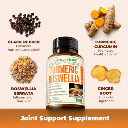 Turmeric Curcumin Supplement with 65% Boswellia Extract - High Potency Capsules with 95% Curcuminoids, Black Pepper, Organic Turmeric, and Ginger Root - Two-Pack