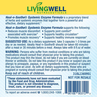 HEAL-N-SOOTHE Proteolytic Enzymes - Natural Joint Support Supplement - Unique Blend of Bromelain, Papain, Boswellia, and Turmeric - 2Pk - 90 Count Bottles