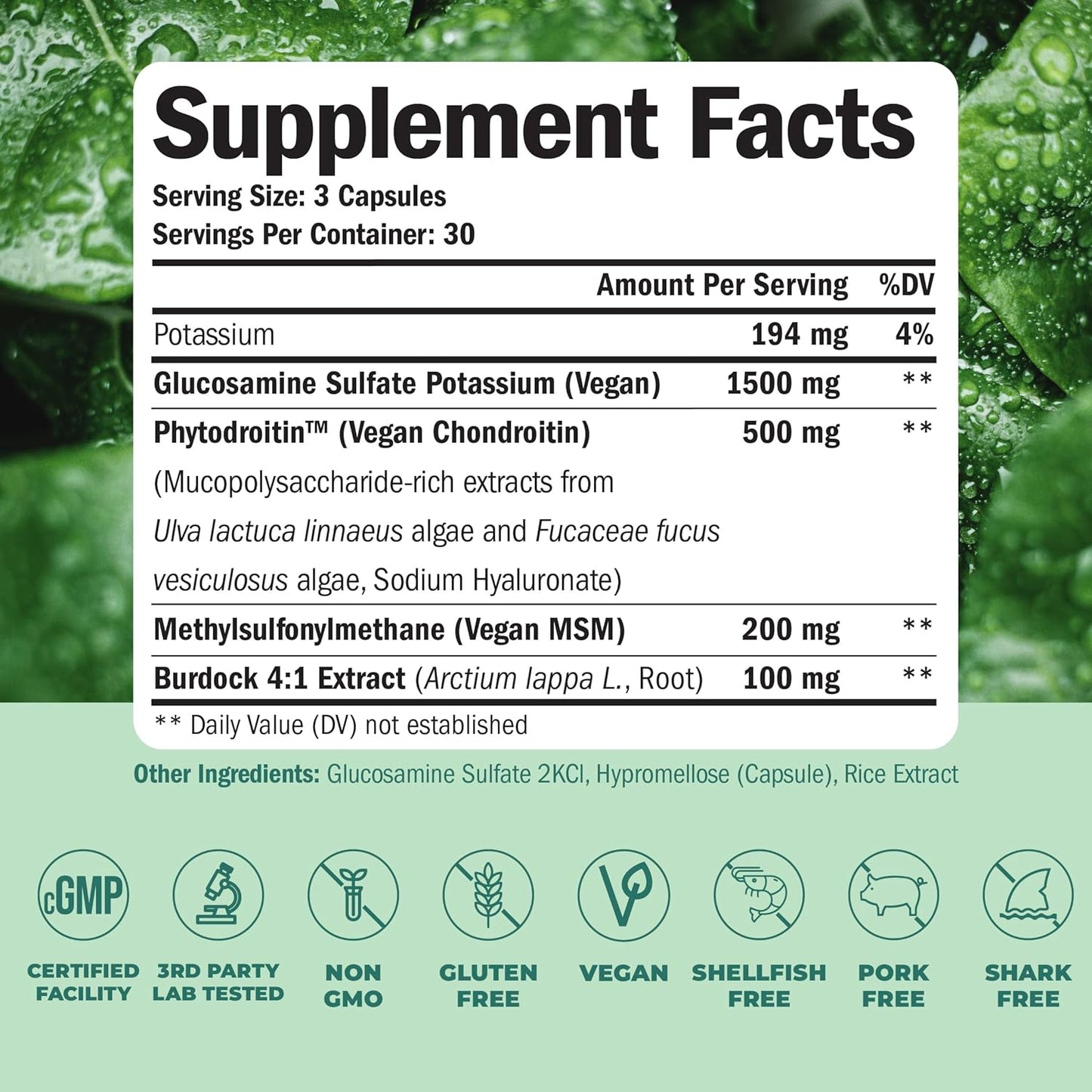 Vegan Glucosamine Chondroitin MSM - 100% Vegan Joint Support Supplement for Women & Men with Burdock and Glucosamine Sulfate 1500 Mg. Used for Cartilage and Joint Health and Flexibility - 2 Pack