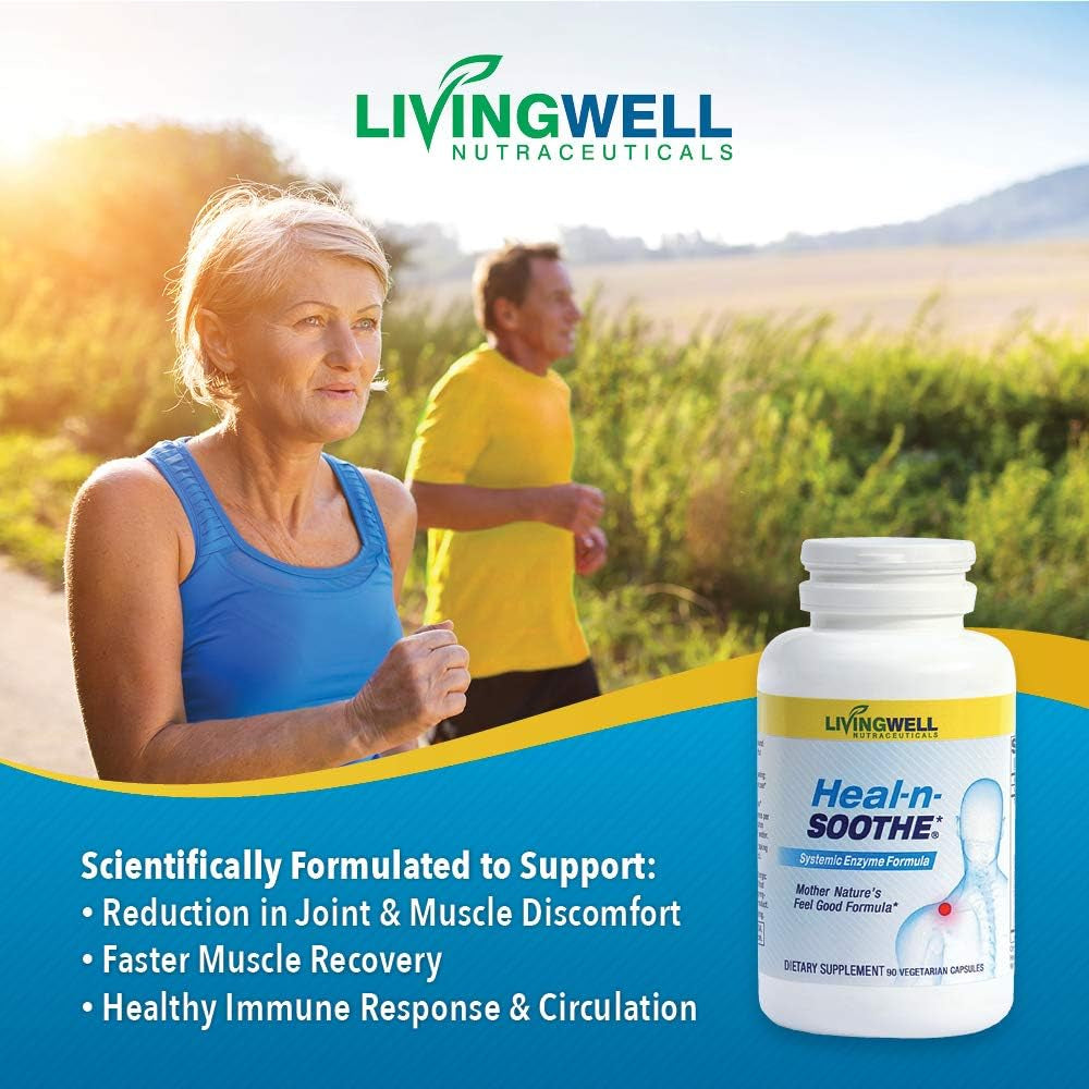HEAL-N-SOOTHE Proteolytic Enzymes - Natural Joint Support Supplement - Unique Blend of Bromelain, Papain, Boswellia, and Turmeric - 2Pk - 90 Count Bottles