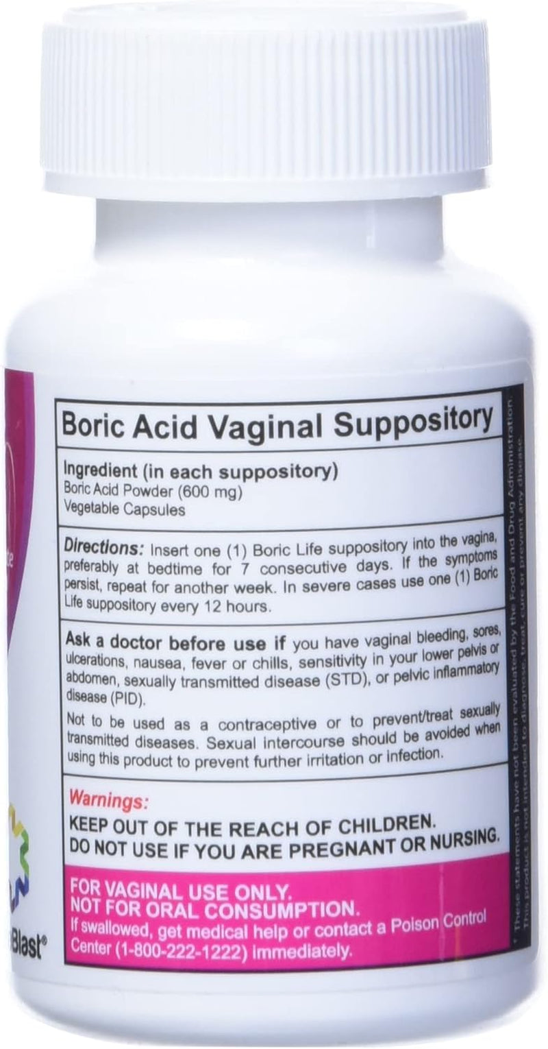 Nutrablast Boric Acid Vaginal Suppositories - 100% Pure Made in USA - Boric Life Intimate Health Support (30 Count)