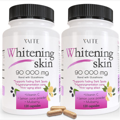 Glutathione Whitening Pills - Dark Spots & Acne Scar Remover - 90000Mg - Vegan Skin Bleaching Pills with Anti-Aging & Antioxidant Effect - 120 Capsules (2 Pack)