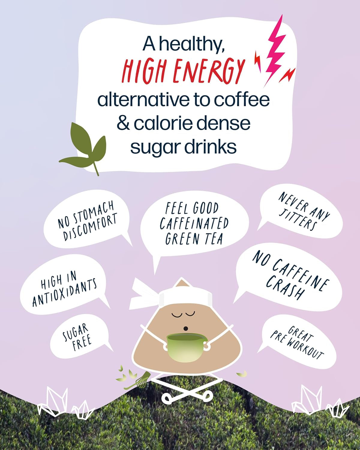 Kubo Tea Energize Yerba Mate Green Tea - Organic High Caffeine Energy Blend - 20 Pyramid Tea Bags (140Mg Caffeine Each) - Healthy Sugar Free Coffee Substitute for Hot and Iced Drinks - Biodegradable