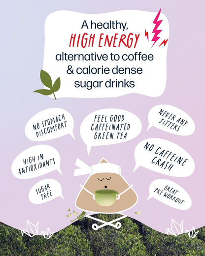 Kubo Tea Energize Yerba Mate Green Tea - Organic High Caffeine Energy Blend - 20 Pyramid Tea Bags (140Mg Caffeine Each) - Healthy Sugar Free Coffee Substitute for Hot and Iced Drinks - Biodegradable