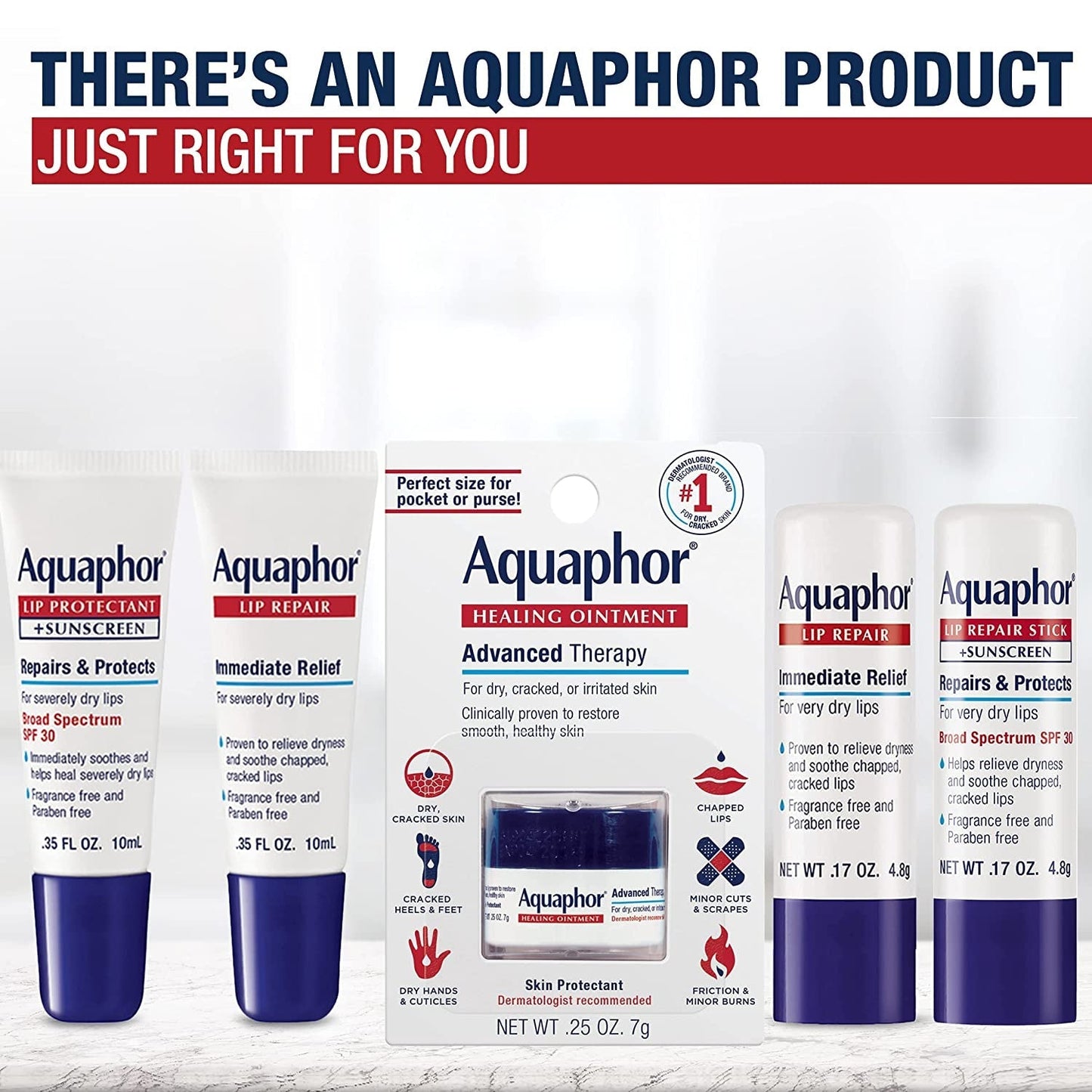 Aquaphor Lip Repair Ointment - Long-Lasting Moisture to Soothe Dry Chapped Lips - .35 Fl. Oz. Tube - Free & Fast Delivery