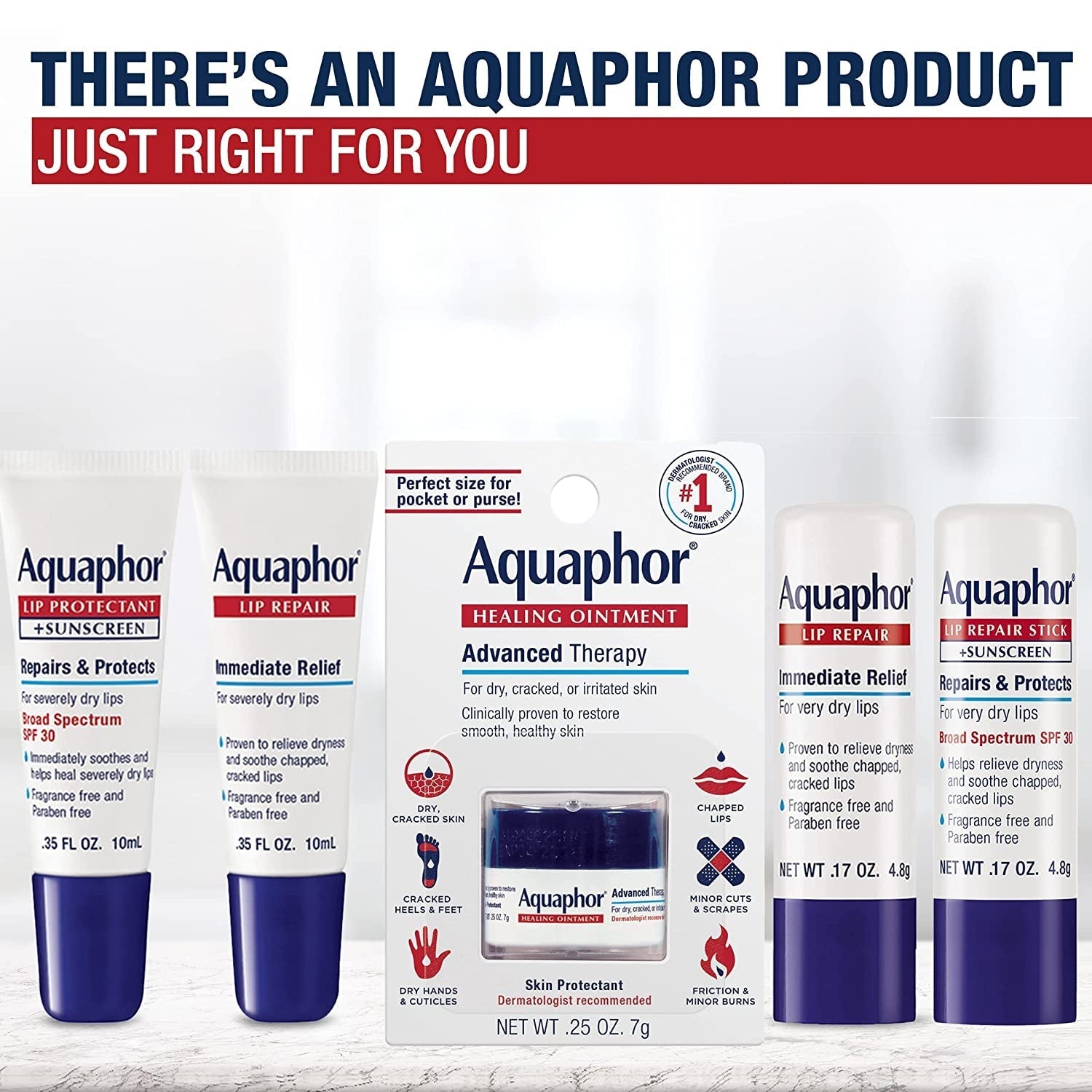 Aquaphor Lip Repair Ointment - Long-Lasting Moisture to Soothe Dry Chapped Lips - .35 Fl. Oz. Tube - Free & Fast Delivery