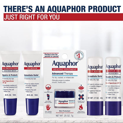 Aquaphor Lip Repair Ointment - Long-Lasting Moisture to Soothe Dry Chapped Lips - .35 Fl. Oz. Tube - Free & Fast Delivery