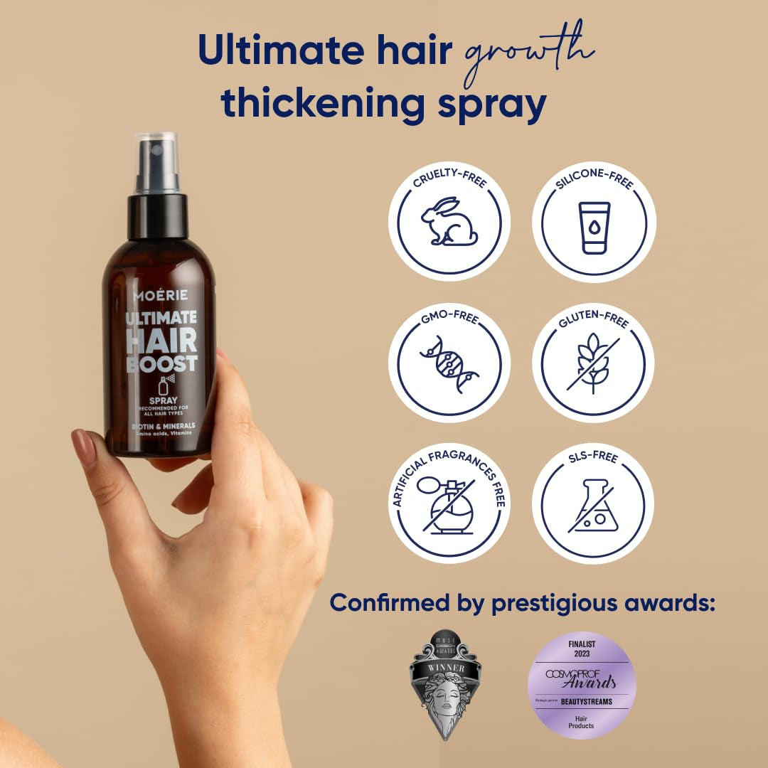 Moerie Ultimate Hair Growth Spray Designed to Strengthen & Stop Hair Loss - 100% Natural Serum for with over 100 Minerals, Vitamins & Amino Acids - Fresh Scent - 5.07 Fl. Oz