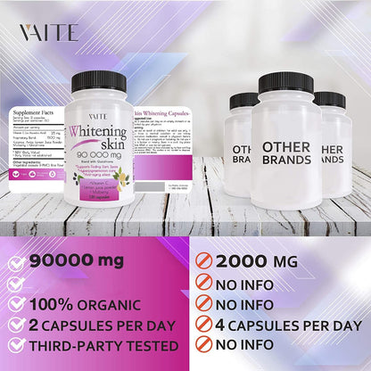 Glutathione Whitening Pills - Dark Spots & Acne Scar Remover - 90000Mg - Vegan Skin Bleaching Pills with Anti-Aging & Antioxidant Effect - 120 Capsules (3 Pack)