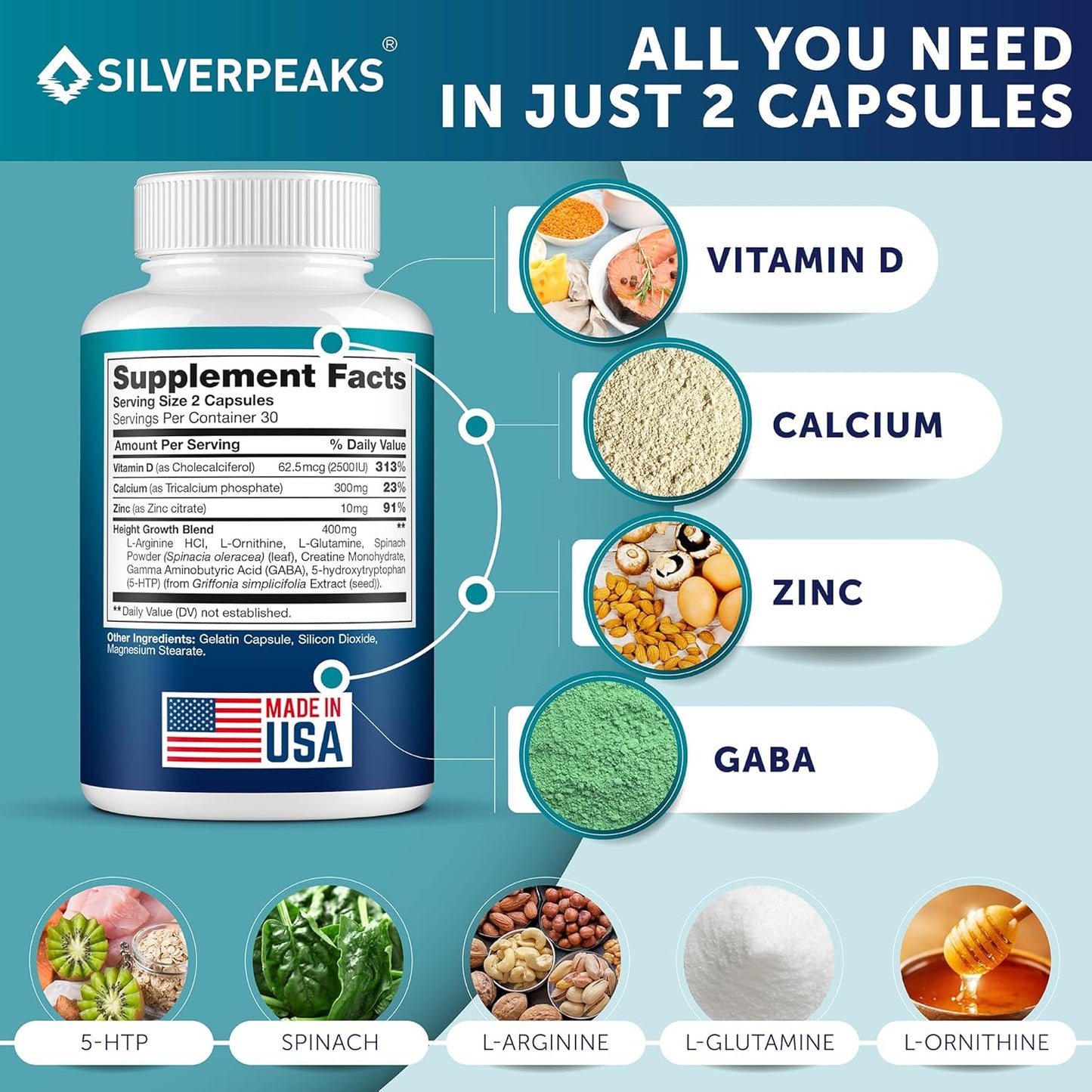 Height Growth Maximizer Capsules - Natural Supplement for Enhanced Bone Growth in Adults, Teens, and Children, Enriched with Calcium, Made in the USA, Hormone-Free