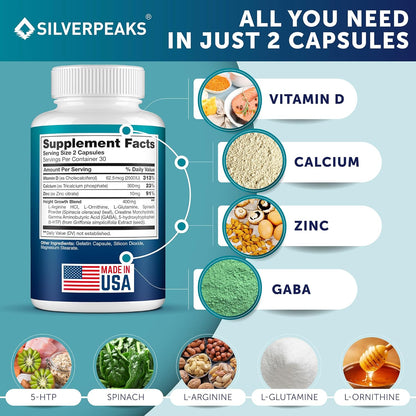 Height Growth Maximizer Capsules - Natural Supplement for Enhanced Bone Growth in Adults, Teens, and Children, Enriched with Calcium, Made in the USA, Hormone-Free