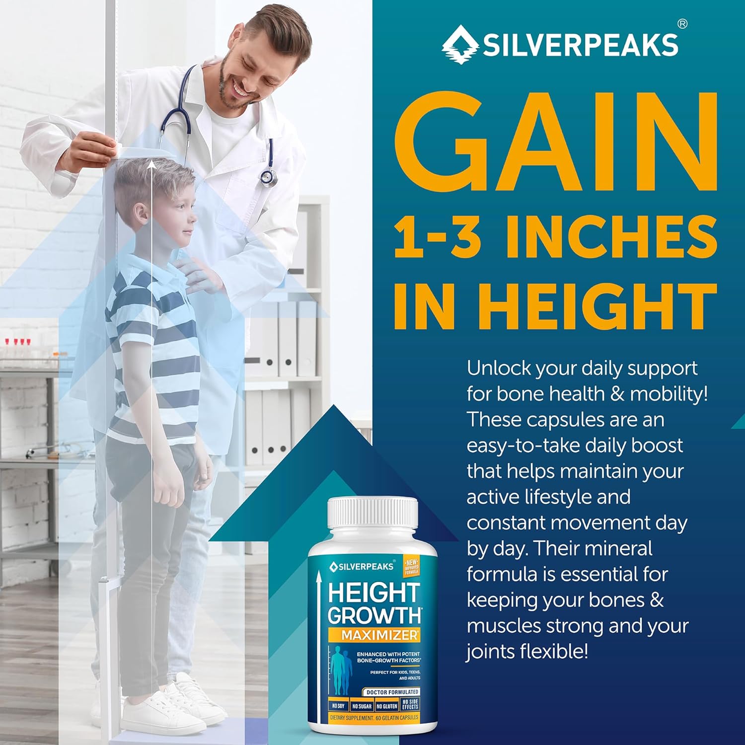 Height Growth Maximizer Capsules - Natural Supplement for Enhanced Bone Growth in Adults, Teens, and Children, Enriched with Calcium, Made in the USA, Hormone-Free