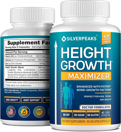 Height Growth Maximizer Capsules - Natural Supplement for Enhanced Bone Growth in Adults, Teens, and Children, Enriched with Calcium, Made in the USA, Hormone-Free