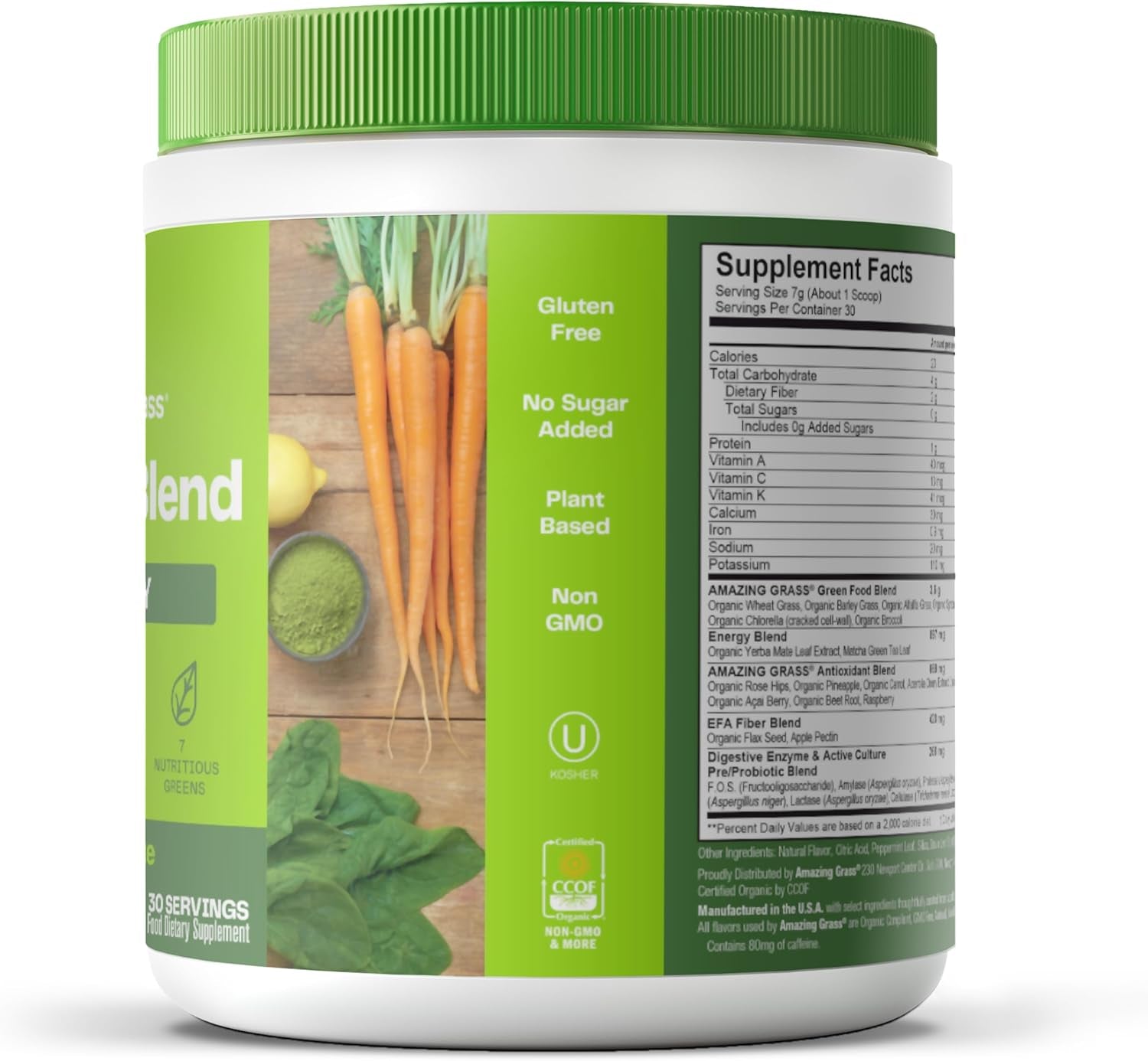 Amazing Grass Greens Blend Energy: Smoothie Mix, Super Greens Powder & Plant Based Caffeine with Matcha Green Tea & Beet Root Powder, Lemon Lime, 30 Servings (Packaging May Vary)