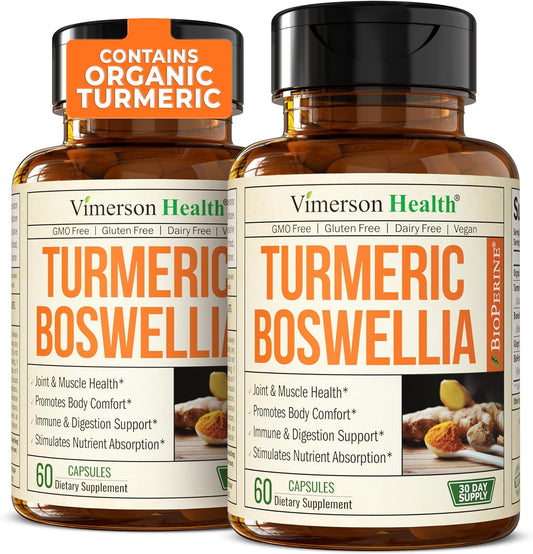 Turmeric Curcumin Supplement with 65% Boswellia Extract - High Potency Capsules with 95% Curcuminoids, Black Pepper, Organic Turmeric, and Ginger Root - Two-Pack