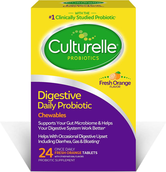 Culturelle Digestive Health Daily Probiotic Chewables, Probiotic for Men and Women, Most Clinically Studied Probiotic Strain, 10 Billion Cfus, Supports Occasional Diarrhea, Gas & Bloating, 24 Count