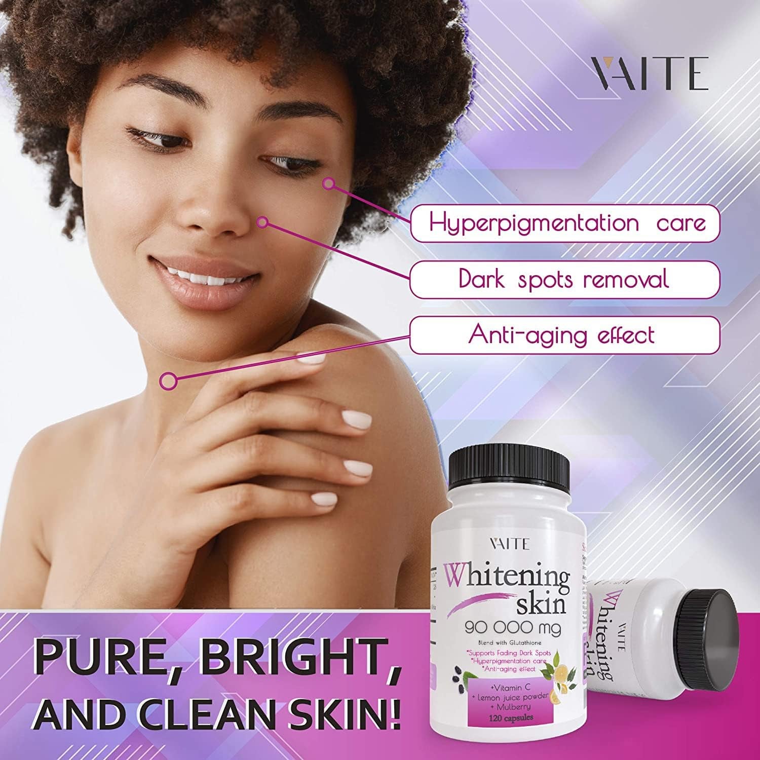 Glutathione Whitening Pills - Dark Spots & Acne Scar Remover - 90000Mg - Vegan Skin Bleaching Pills with Anti-Aging & Antioxidant Effect - 120 Capsules (3 Pack)