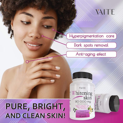Glutathione Whitening Pills - Dark Spots & Acne Scar Remover - 90000Mg - Vegan Skin Bleaching Pills with Anti-Aging & Antioxidant Effect - 120 Capsules (2 Pack)