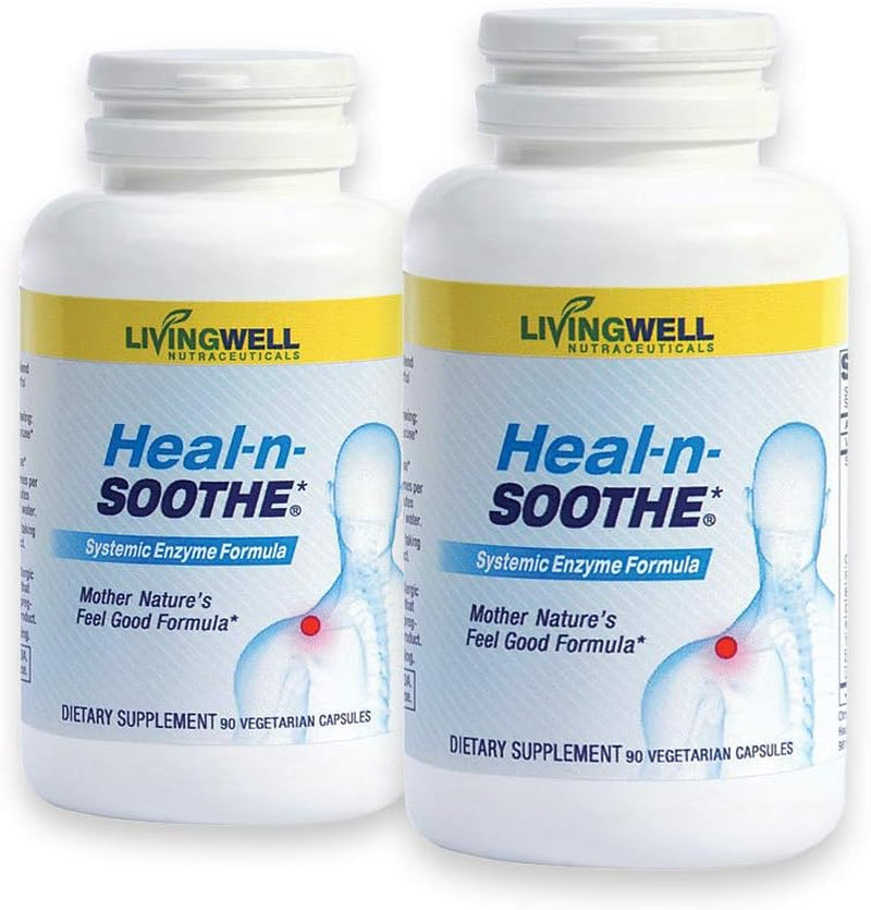 HEAL-N-SOOTHE Proteolytic Enzymes - Natural Joint Support Supplement - Unique Blend of Bromelain, Papain, Boswellia, and Turmeric - 2Pk - 90 Count Bottles