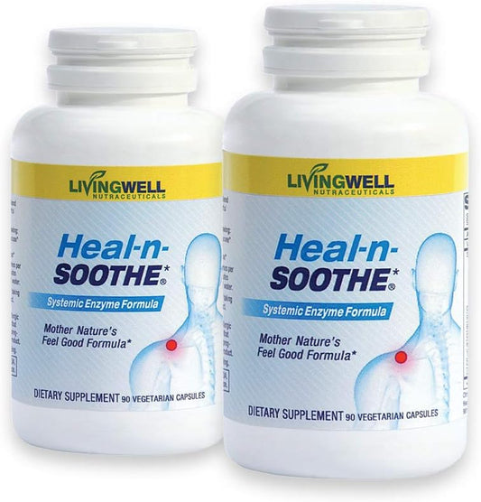 HEAL-N-SOOTHE Proteolytic Enzymes - Natural Joint Support Supplement - Unique Blend of Bromelain, Papain, Boswellia, and Turmeric - 2Pk - 90 Count Bottles
