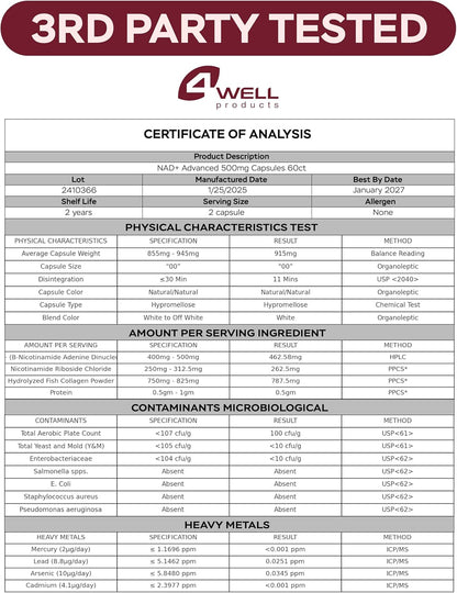 NAD Plus Supplement 1400mg with Nicotinamide Riboside, Collagen - 60 Capsules
