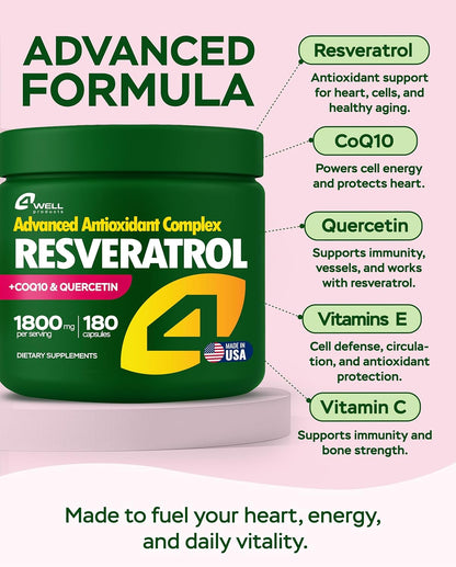 Resveratrol Supplement 1800mg Complex - 180 Capsules
