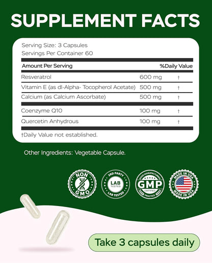 Resveratrol Supplement 1800mg Complex - 180 Capsules